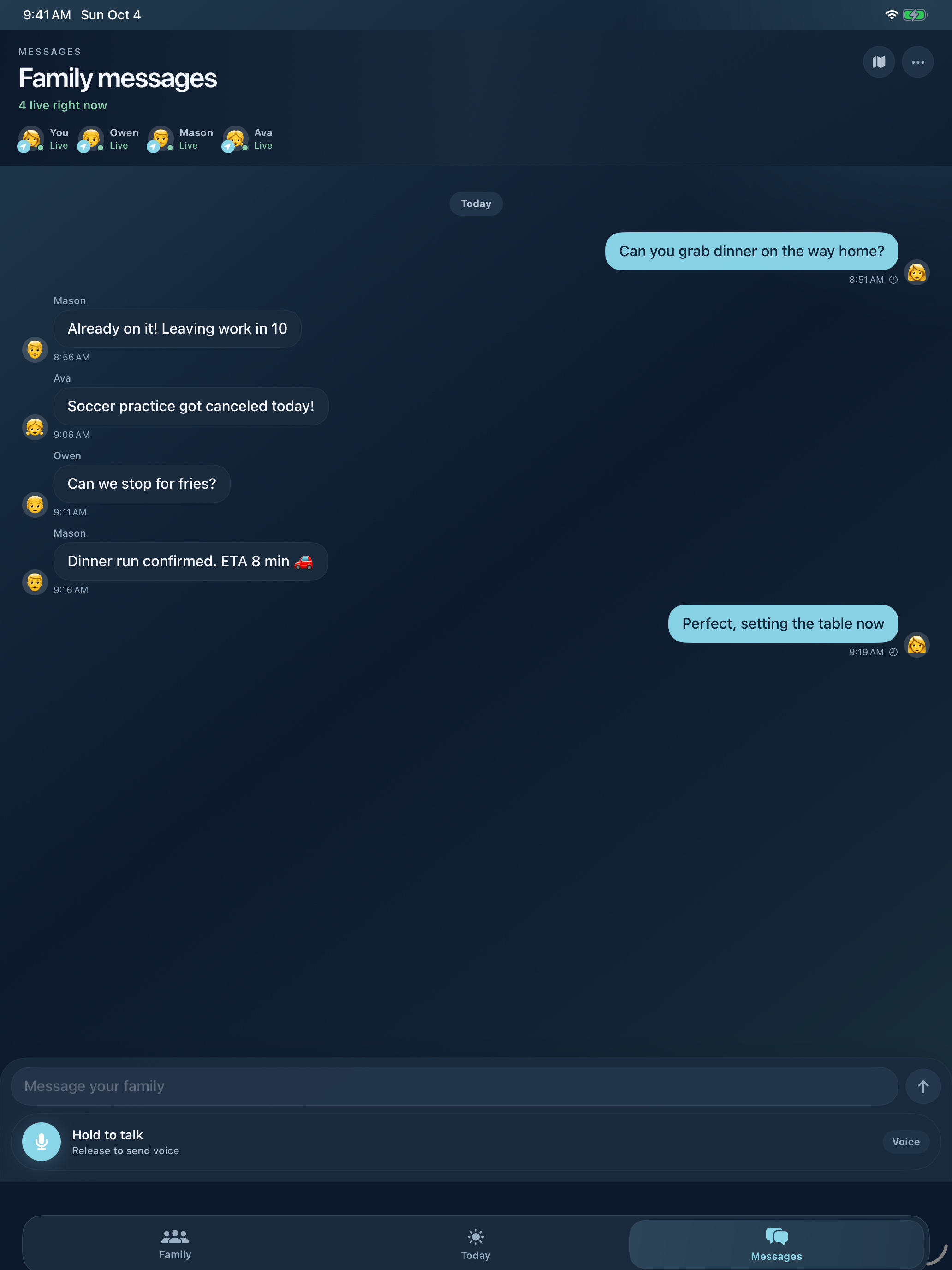 Family messages on iPad